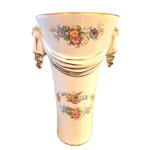 Vintage Art Deco Ceramic Shabby Chic Cottagecore Gold Trim Floral vase